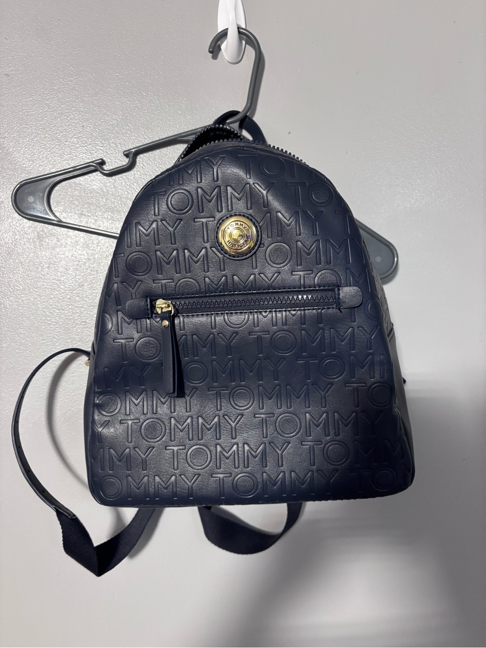 Tommy Hilfiger Navy Embossed Logo Backpack with Gold-Tone Accent